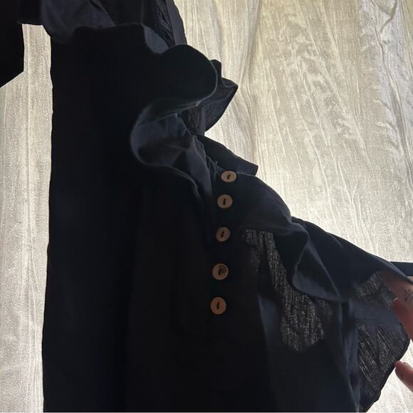 Free People Not So Sweet Mini Dress Halter Apron Ruffle Trim Low Back Black‎ XS - Picture 7 of 9